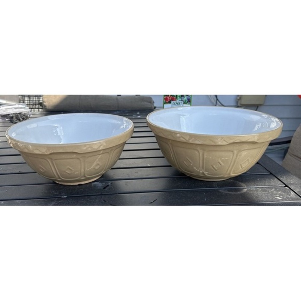 Vintage Set of 2 Mason Cash & Co. Mixing Bowls Church Gresley England‎ 10" & 11"